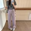 Lilac High-Waisted Wide-Leg Jeans for Women - Trendy Loose Straight-Leg Pants