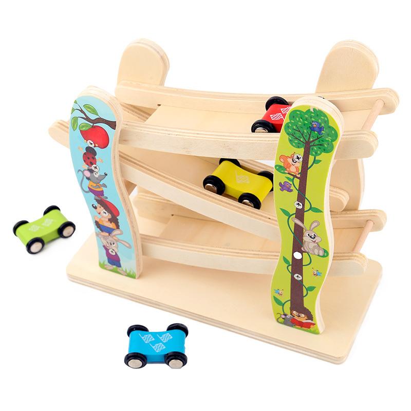 Children's Educational Early Education Wooden Toys Track Glide Educational Inertia Toys Three-Layer Ladder Toys