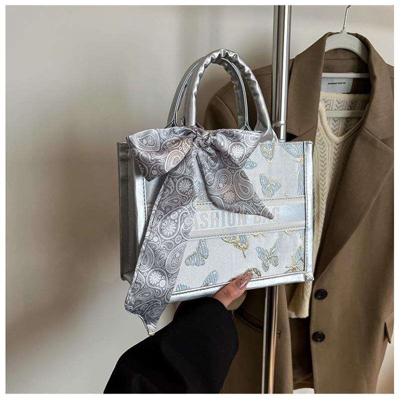 Commuter Large-capacity Letter Tote Bag, New Casual Versatile Silk Scarf, Bow, Tote Bag.