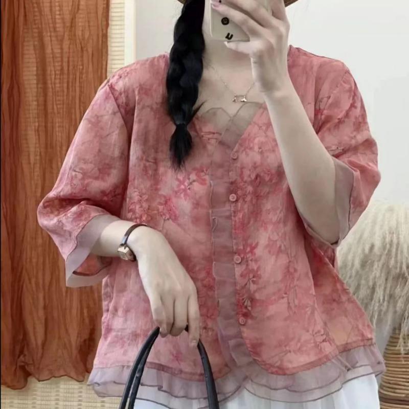 Women S Casual V Neck 3 4 Sleeve Ruffled Summer Shirt