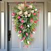 24" Tulip Teardrop Swag for Front Door Spring Artificial Teardrop Wreath with Burlap Bow for Farmhouse Kitchen Wall Mantel Decor