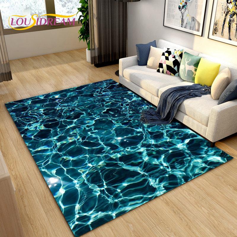 3D Ocean Seawater Beach Water Area Rug,Carpet Rug for Living Room Bedroom Sofa Doormat Decor,Kid Play Crawl Non-slip Floor Mat