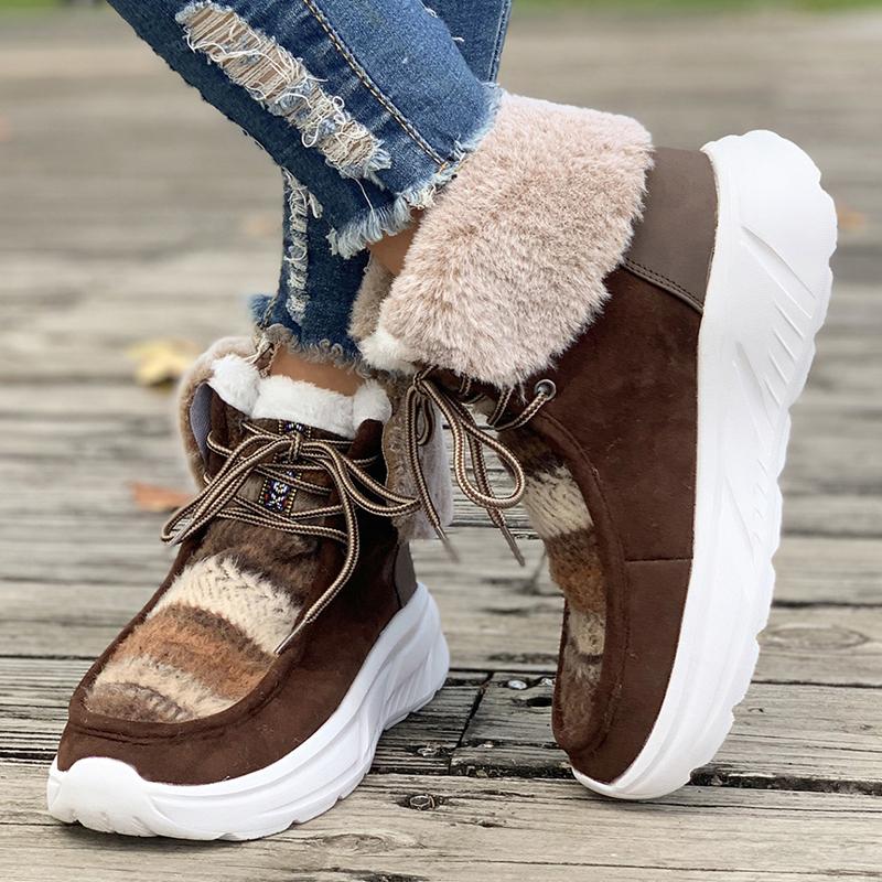 

модные Толстые Плюшевые Теплые Зимние Ботинки для Женщин 2024 Модные Ботильоны на Шнуровке из Искусственного Меха Женские Комбинированные Цветные Ботинки на Платформе Снежные Ботинки Большого Размера 43 коричневый