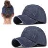 2 Packs Womens Ponytail Criss Cross Hat Baseball Cap Distressed Ponytail Hat High Messy Bun Trucker Ponycap