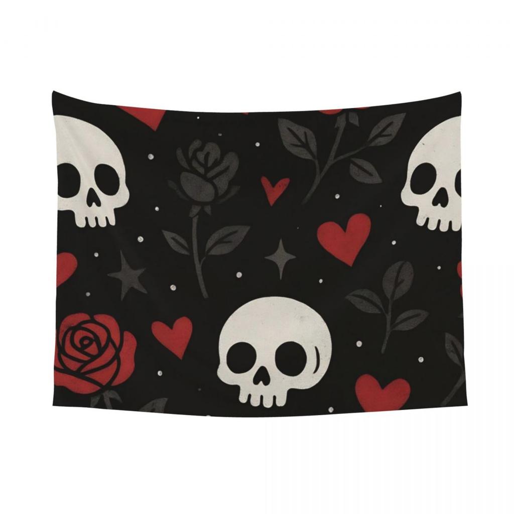 Halloween Gothic Tapestry Hippie Polyester Wall Hanging Skulls Roses Room Decoration Table Cover Psychedelic Tapestries