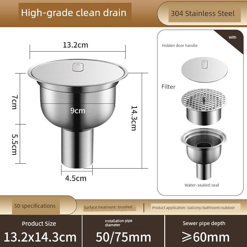 304 Stainless Steel Drainage Floor Drain for Hotel Apartments, Anti-Odor and Anti-Mosquito Large Flow Floor Drain for Bathrooms