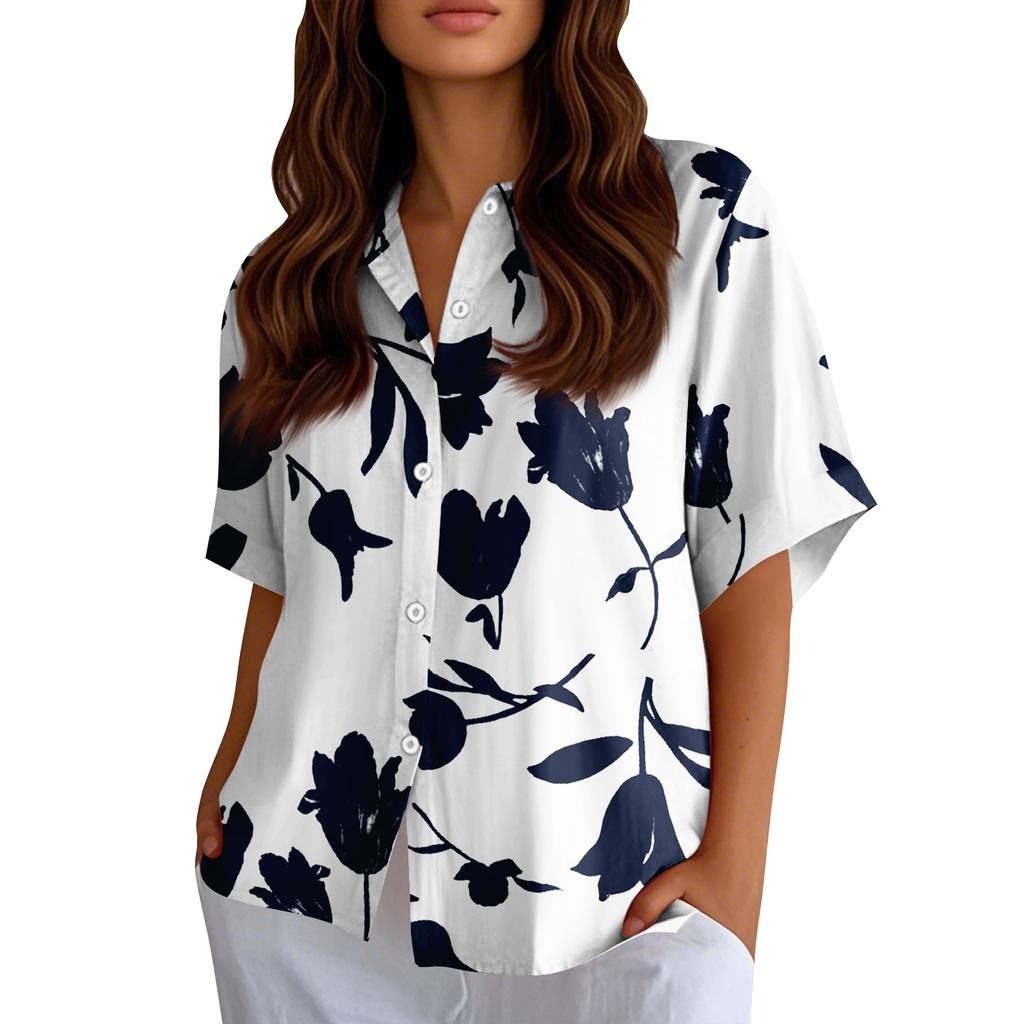 Button-Down-Hemden für Damen Leinen-Button-Down-Hemden Halbarm-Hemden für Damen Halbarm-Oberteile für Damen
