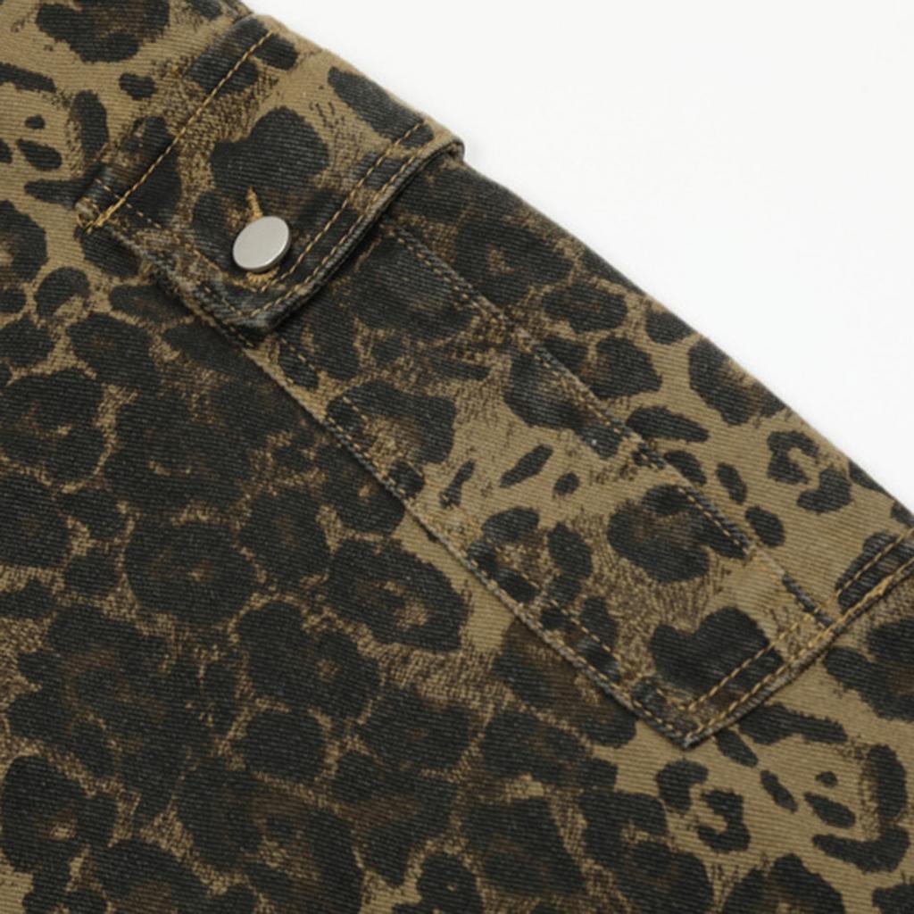 Damen Leopard Jumpsuits Y2k Kleidung Streetwear Weitbeinige Baggy Jumpsuits Mehrere Taschen Locker Cargo Overalls Rompers