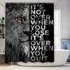 Inspiring Black White Lion Shower Curtain Set Perfect For Bathroom Decor With Quote 'It'S Not Over When You Lose It'S Over When