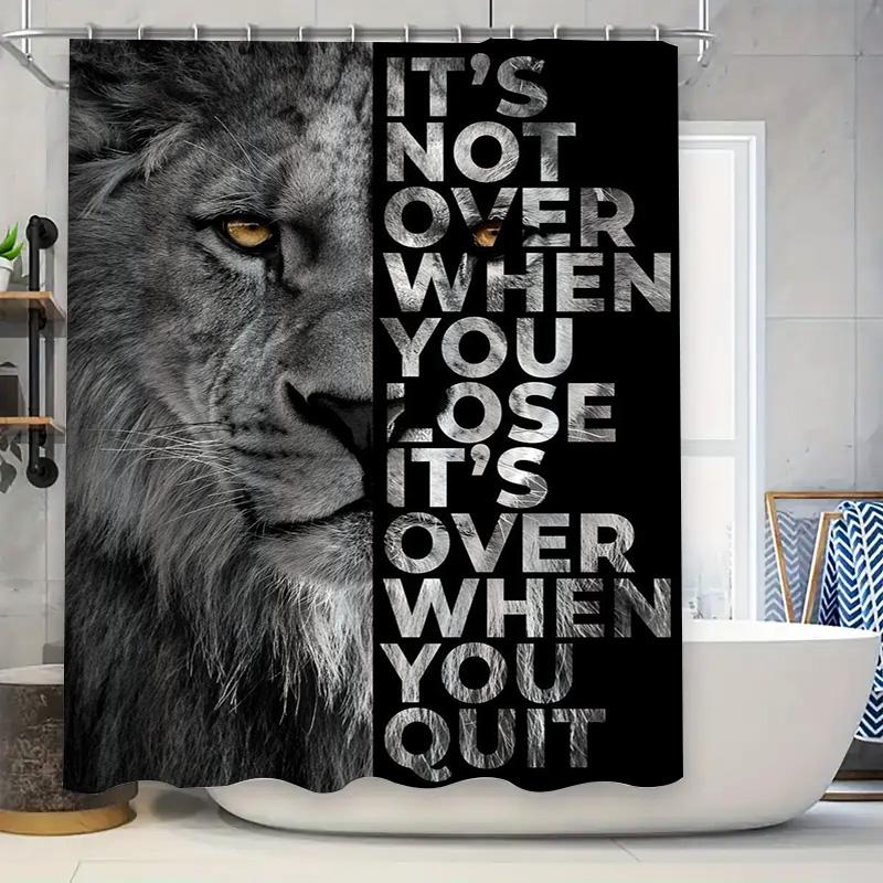 Inspiring Black White Lion Shower Curtain Set Perfect For Bathroom Decor With Quote 'It'S Not Over When You Lose It'S Over When
