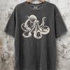 Vintage Oktopus Hemd, Retro Japanischer Fischerstil T-Shirt, Ozean Meereswesen Kunst Oberteil, Küsten Meeresliebhaber Geschenk
