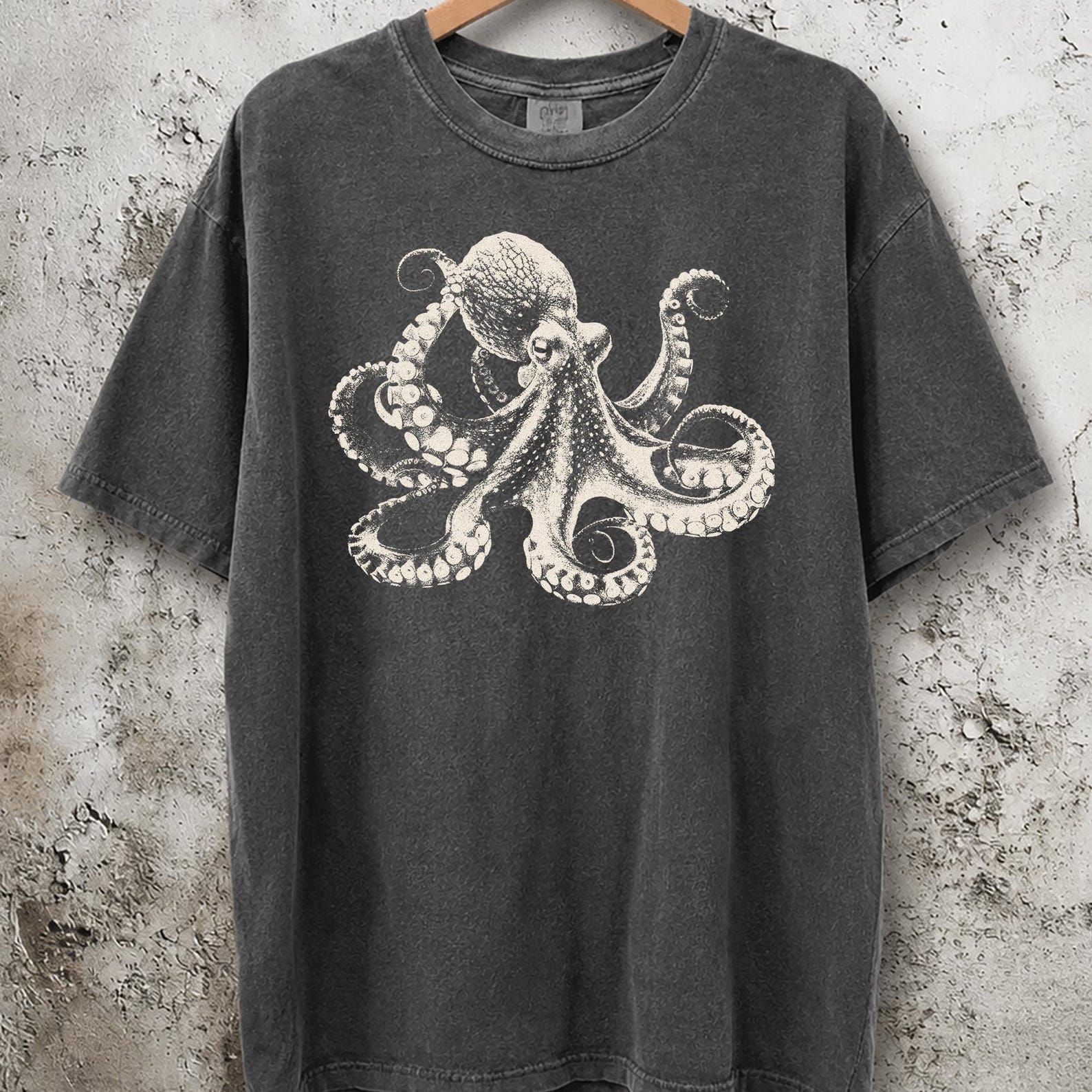 Vintage Octopus Shirt, Retro Japanese Fisherman Style Tee, Ocean Sea Creature Art Top, Coastal Marine Lover Gift 2XL