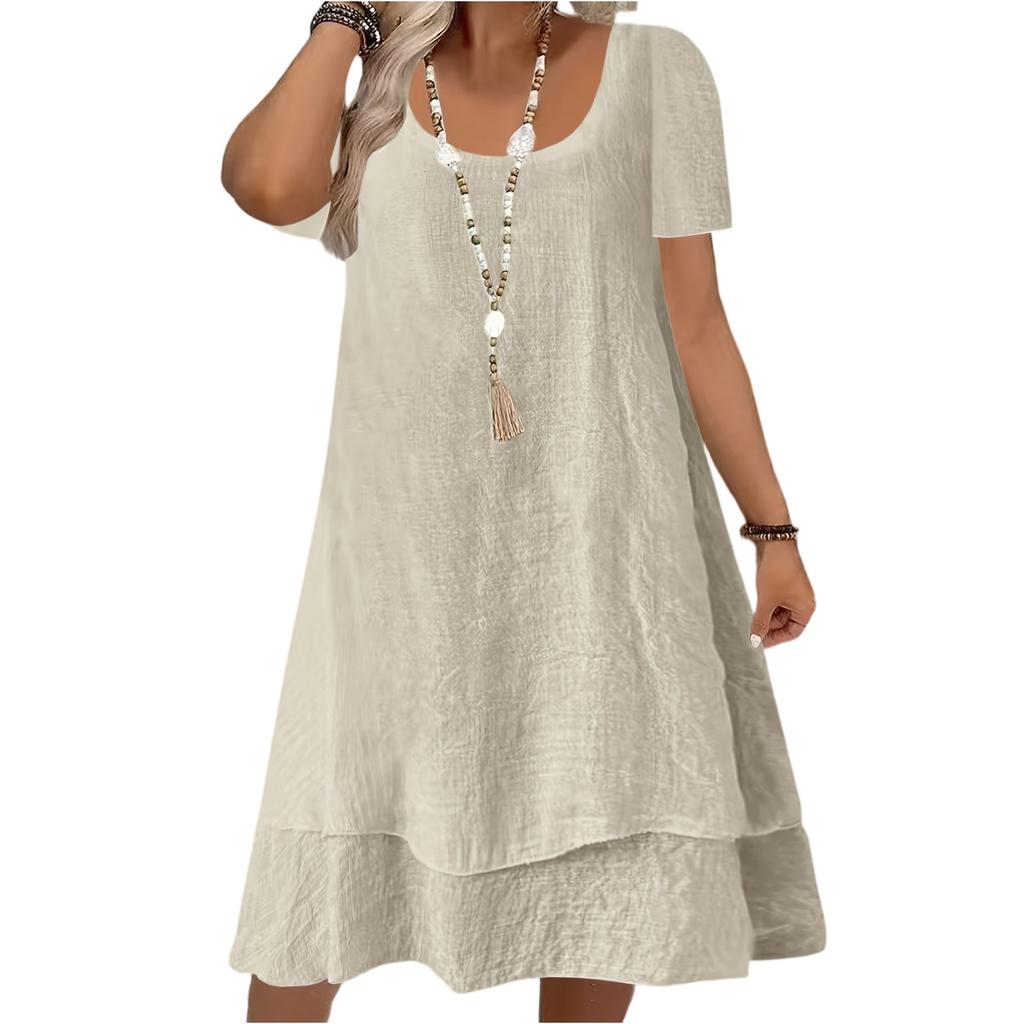 Abito da Donna Casual Monocolore Manica Corta Girocollo Linea ad A Stratificato Vestibilità Larga Leggero Abito Primavera Estate