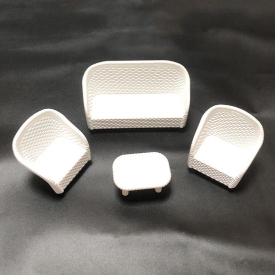 4Pcs Miniature White Wicker Tea Table And Chair Set Doll House Furniture Decor