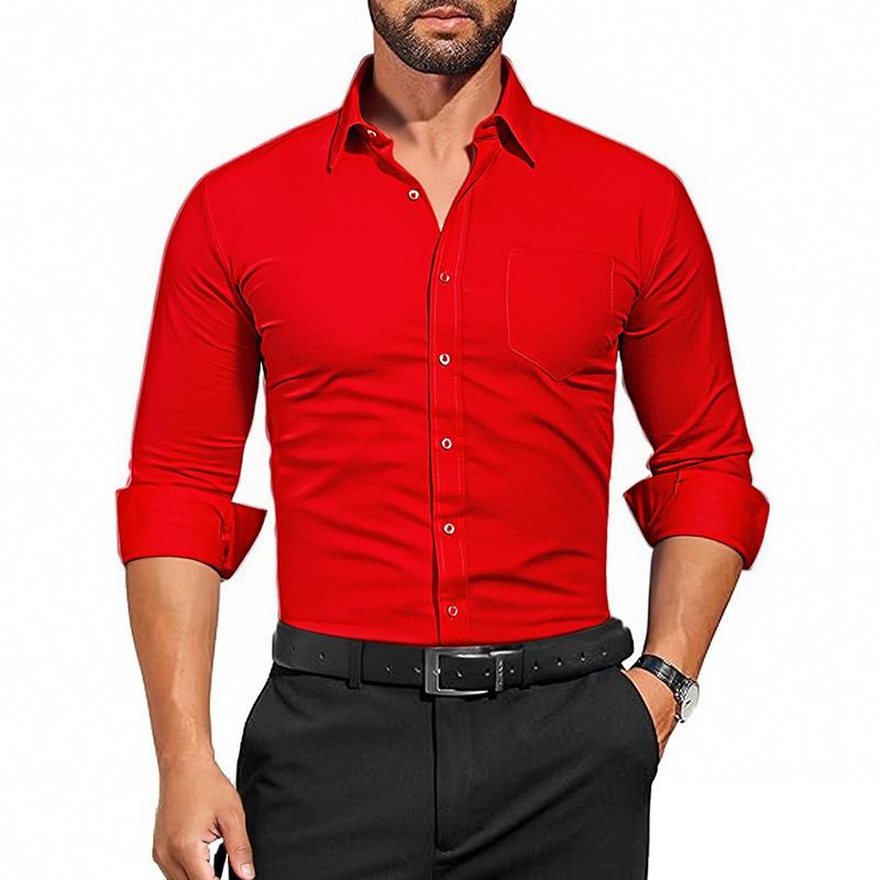 Men's Long-sleeved White Shirt: Breathable, Stretchy, Crease-resistant, Plain-coloured Business Shirt