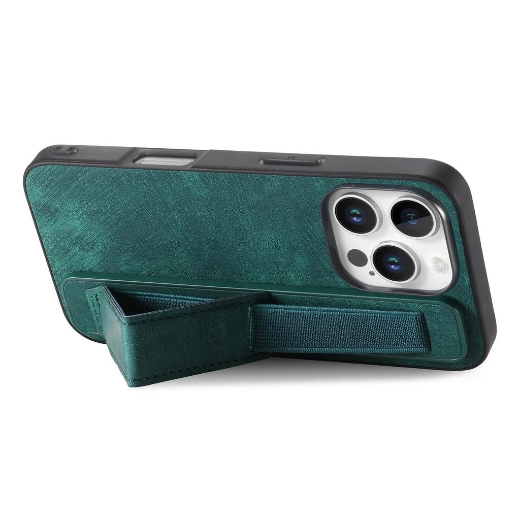 Kickstand Wrist Strap Leather Phone Case for iPhone 16 15 Pro Max Plus SE 2025 Shockproof Protective Cover