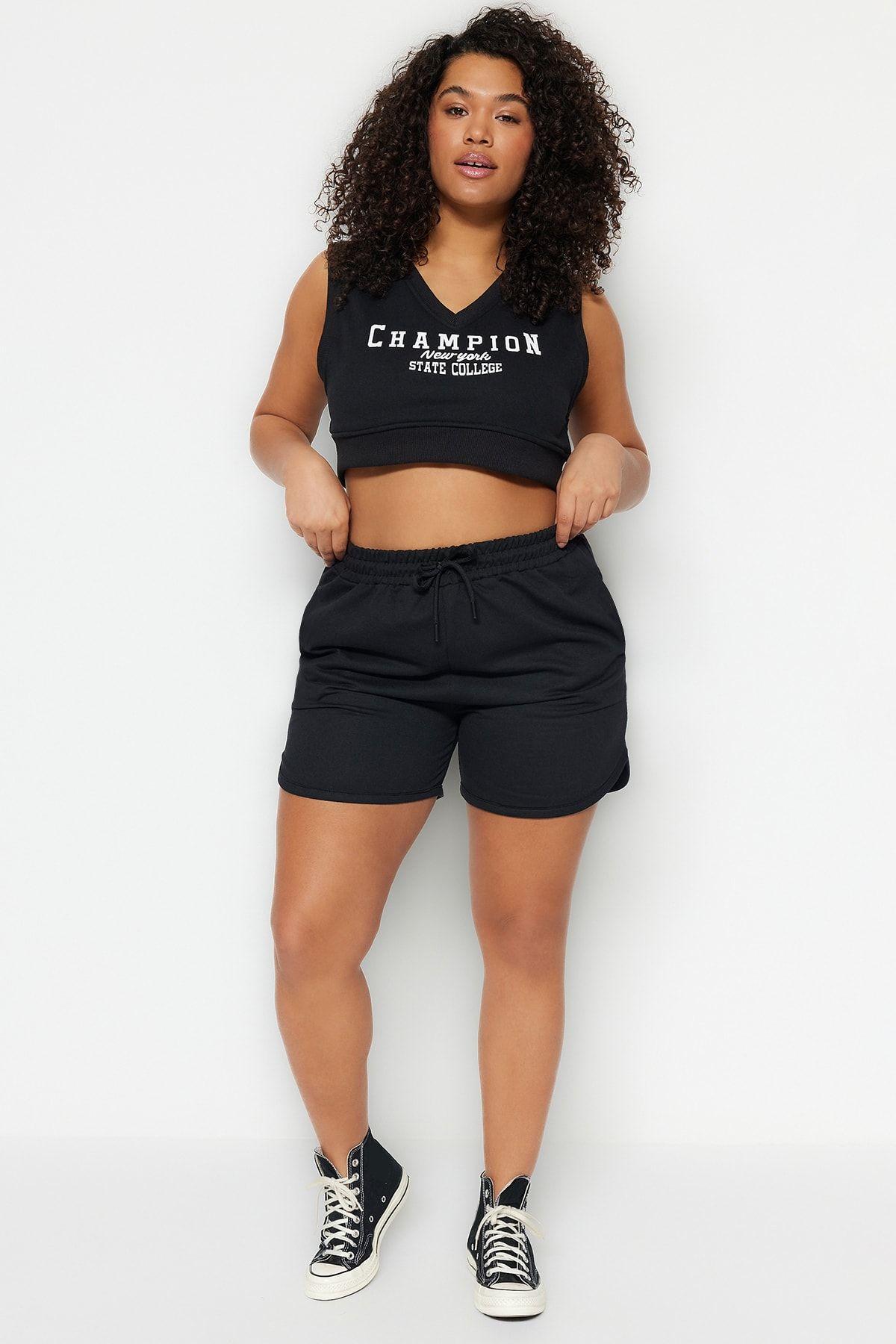 

Women s Plus Size Shorts & Bermuda Black Slim Knitted Shorts 2XL