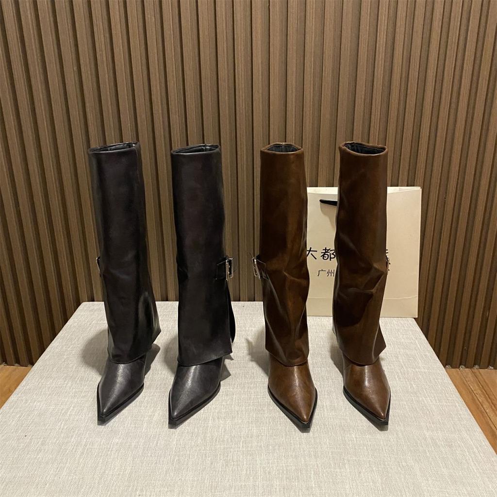 Maillard British style belt buckle thin heel boots women's autumn and winter 2025 new but knee trouser boots