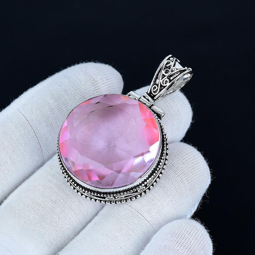 Rosa Kunzit Anhänger, 925 Sterlingsilber Handgefertigter Schmuck, Rosa Kunzit Silberanhänger, Partyschmuck für Damen, Anhänger Valentinstagsgeschenk