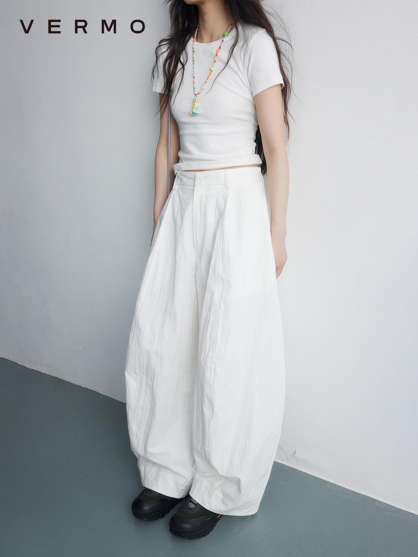 

VERMO Spring/Summer Essential White Cotton-Starfruit Casual Pants - Wrinkle Effect, Stylish Silhouette Small белый