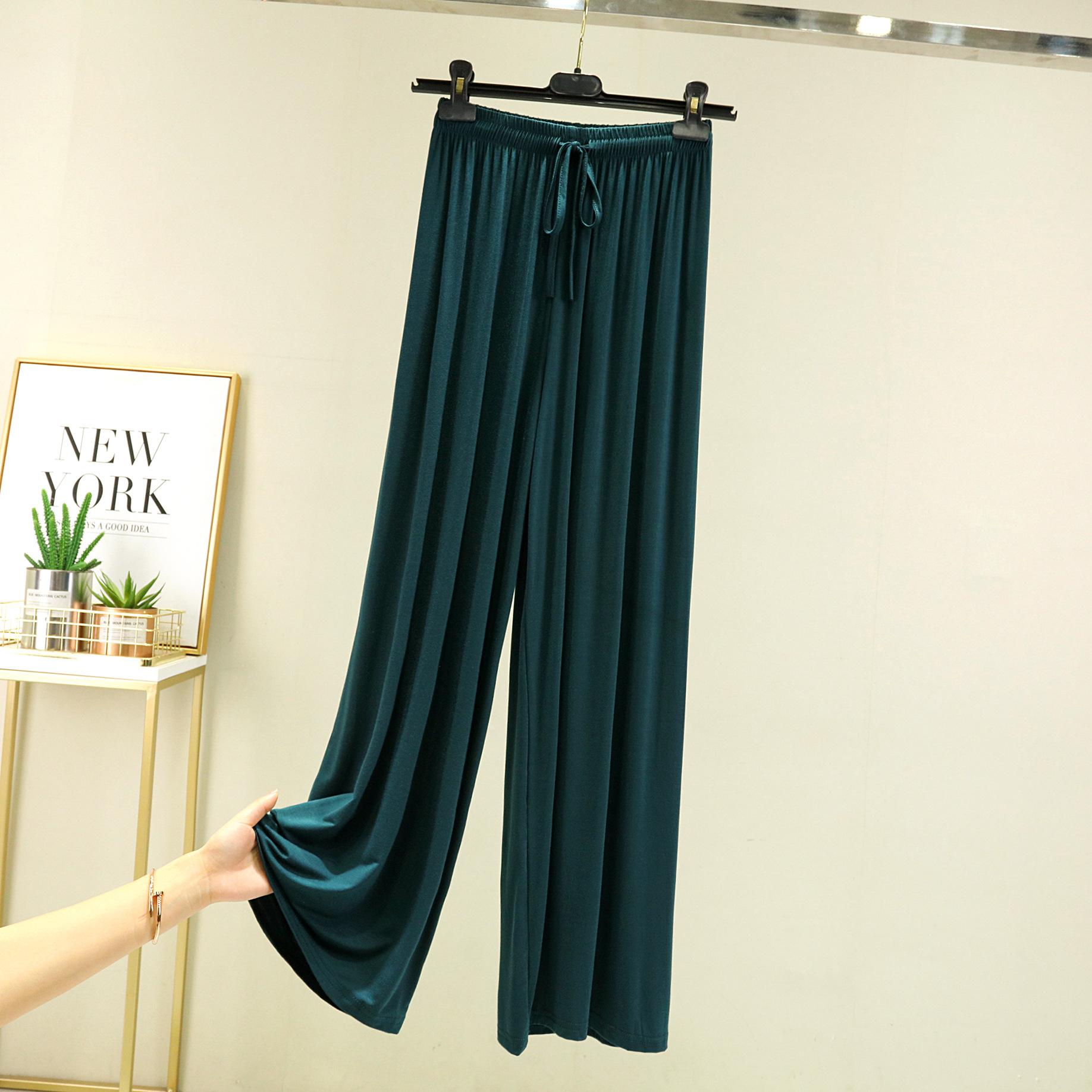 

Прямые брюки из модала с высокой талией, женские повседневные свободные брюки с широкими штанинами, крутые драпированные брюки, универсальные 2XL темно-зеленого