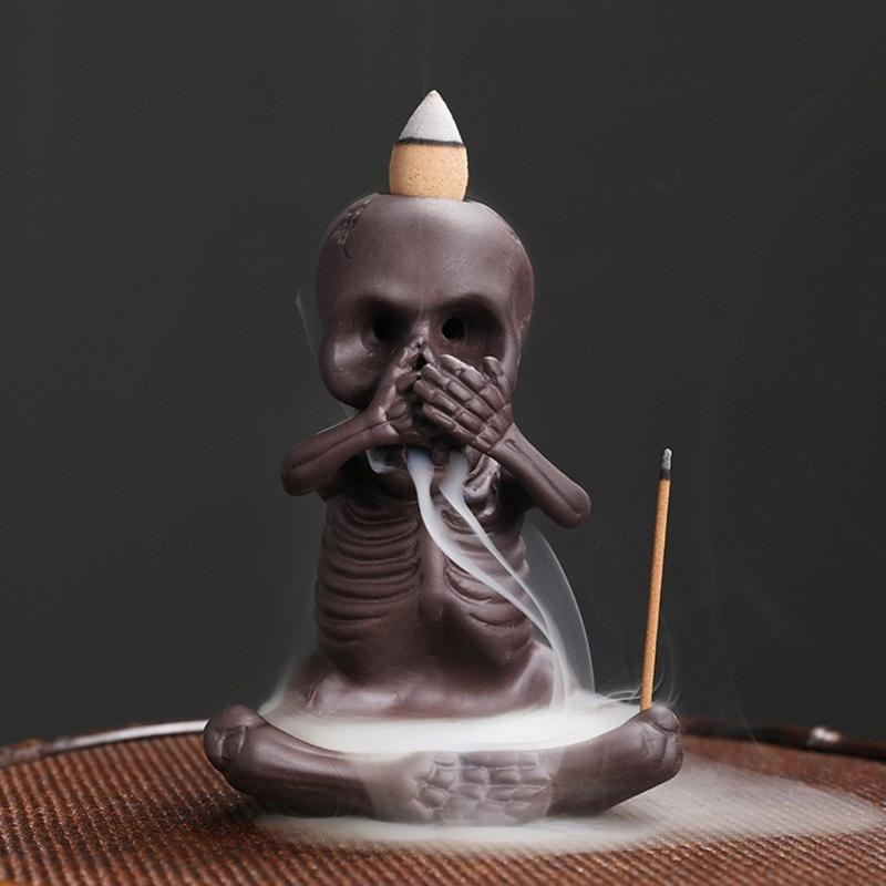Skull Shape Backflow Incenses Cones Holder, Ceramics Furnaces Incenses Burners Holder for Home Craft