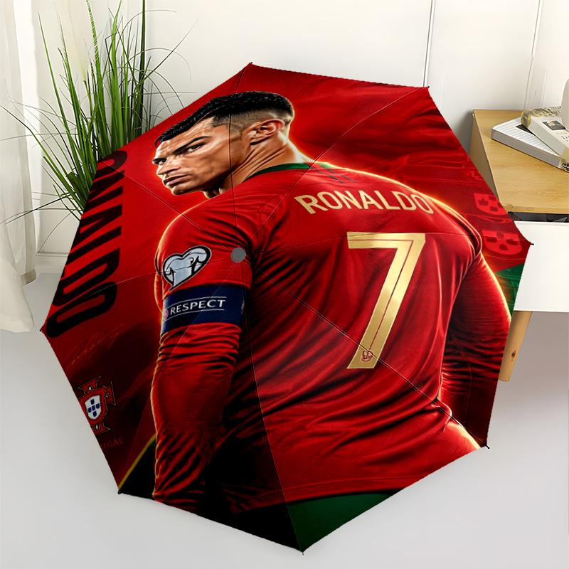 Ronaldo's Portugal Jersey Automatic Umbrella Compact 8-Rib Lightweight Foldable Design All-Season Umbrella for Travel Fashionable Accessory