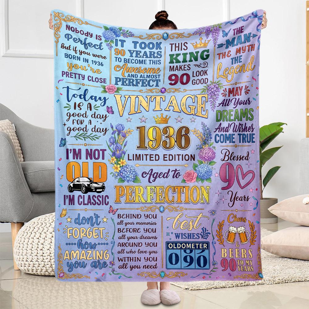Vintage 1936 Anniversary Greetings Flannel Blanket-Soft and Suitable for Sofas,Beds,Offices,Travel,All Seasons,Great Gift for Holidays and Birthdays.