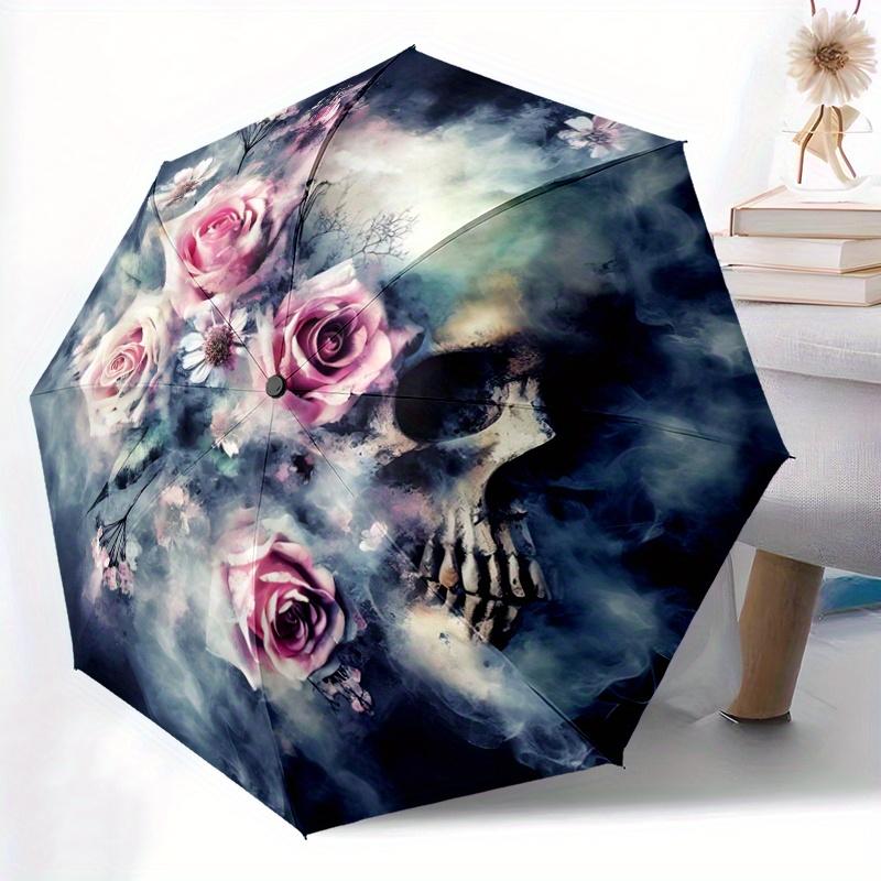 1pc Bouquet of Roses Entwined with the Veils of Death Pattern Automatic 3-Fold Umbrella, 8 Iron Frames, High-Value Folding Umbrella, Suitable for
