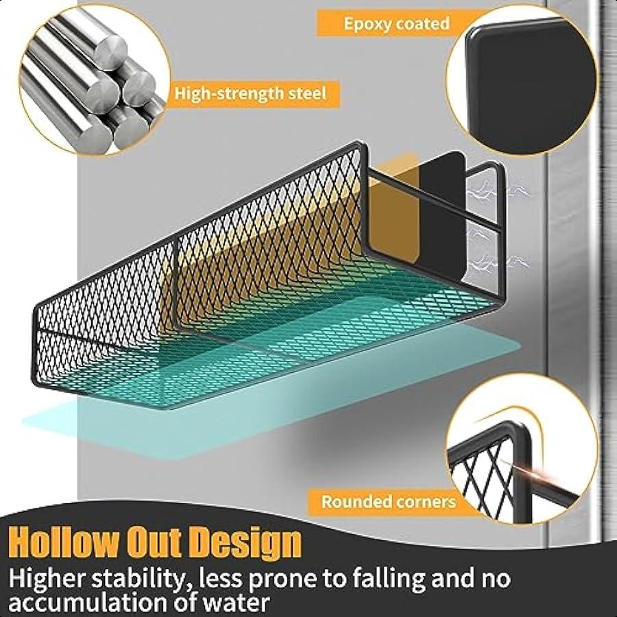 Magnetic Spice Rack for Refrigerator 6 Pack Metal Magnetic Shelf Black Moveable Spice Organizer Strong Magnetic Storage Fridge