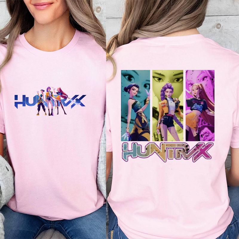 Fashion Korean Short Sleeved T-shirt for Women Clothes Short Sleeved Tees Kpop Demon Hunter HuntrX Oversized Top Y2K Clothing