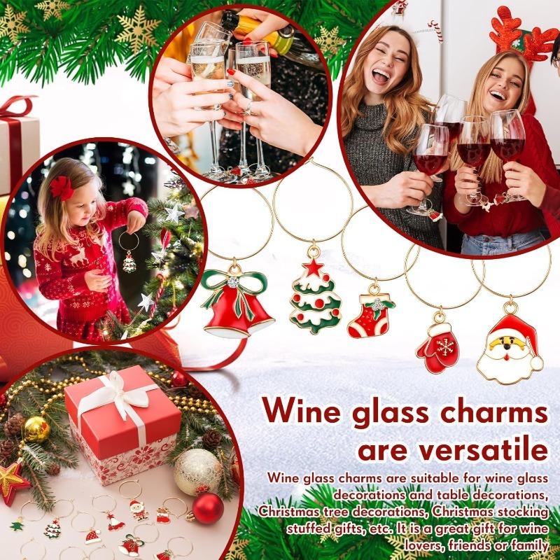 Holiday Christmas Wine Glass Charm Drink Marker Decorative Identifier Ring for Party Celebration Dinner Table Home Decoration