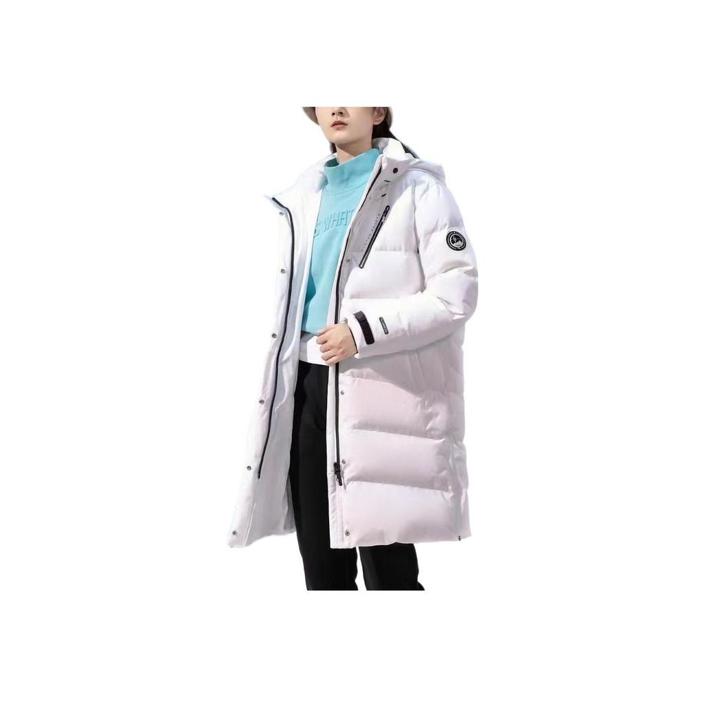 Anta Outdoor Series Logo Print Badge Long Hooded Down Jacket Women Outerwear White 162146913-01