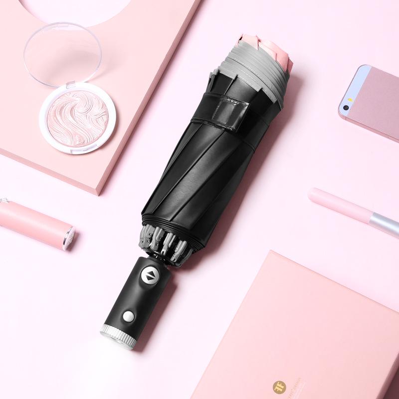 Three-Fold Automatic Reverse Umbrella with Reflective Edging & LED Light, Customizable Logo, All-Weather Protection for Business Use