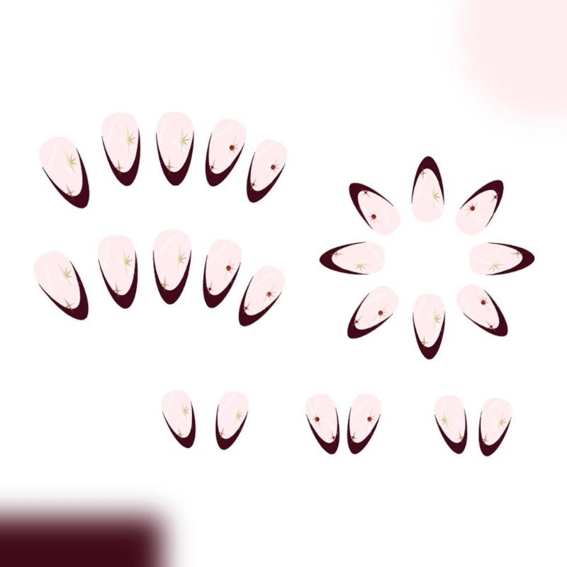 Short Almond Press On Nail,24Pcs Wine Reds Fake Nail In 12 Sizes Glossy False Nail Acrylic Stick On Nail for Women