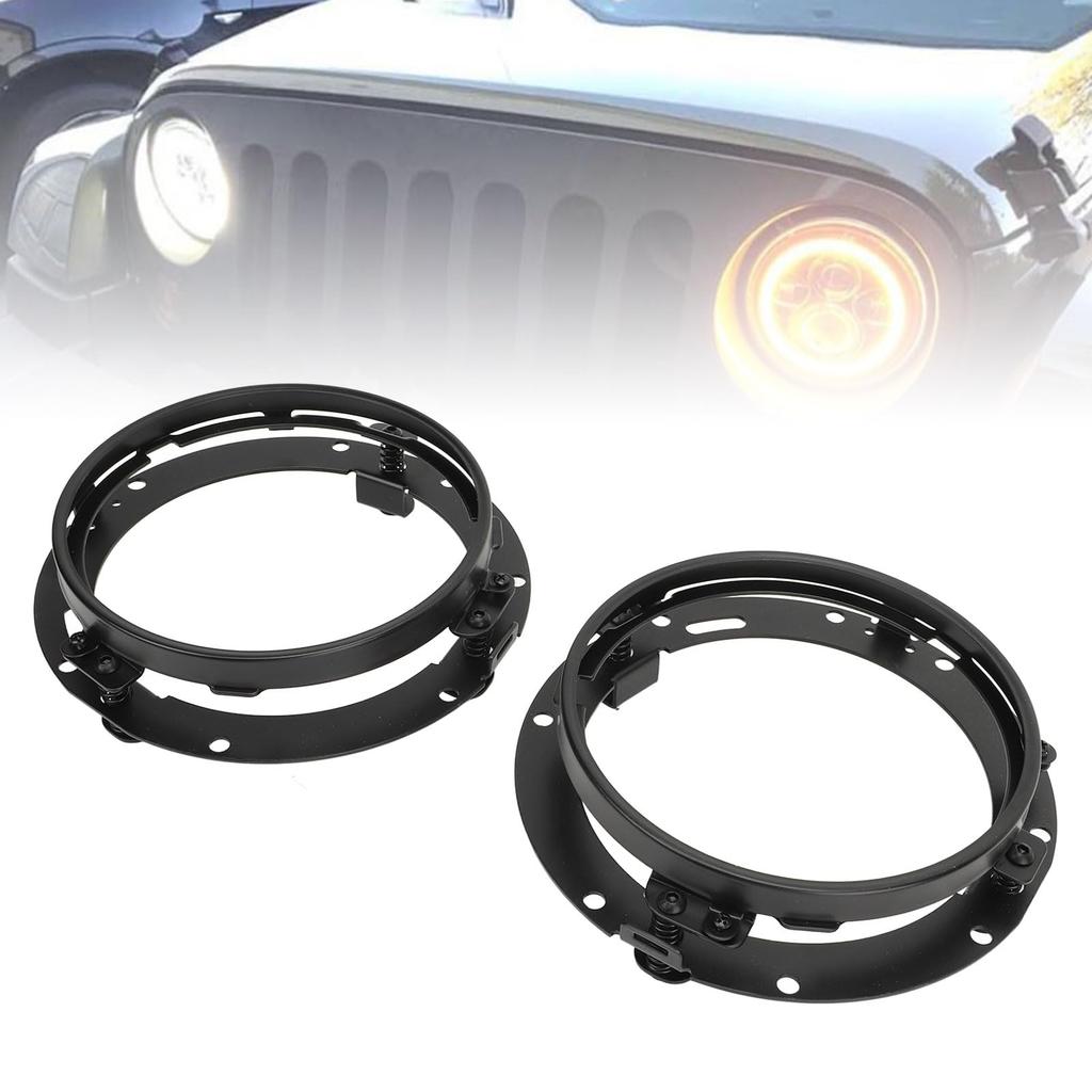 2pcs Headlight Retaining Rings for Wrangler JK 2007 to 2018 7" Round Headlight Ring Headlamp Mounting Bracket Retention Bezel Ring