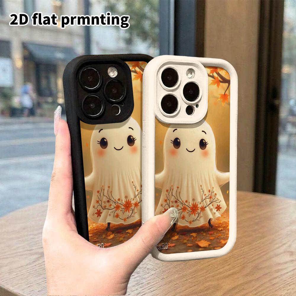 Phone case: 2D flat, suitable for iPhone 18 17 16 15 14 13 Pro, cute little white ghost, perfect Christmas and Halloween holiday gift