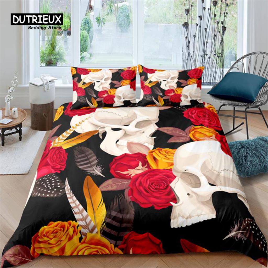 Comforter Luxury 3D Flower Skull Print Home Living Comfortable Kids Bedding Set Queen And King Eu/Us/Au/Uk Size