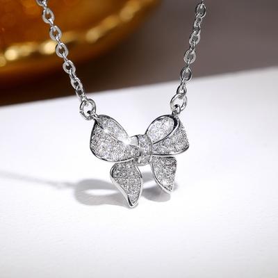 Necklace, Design Bow With Diamond Fringe Necklace, Trendy Collarbone Chain