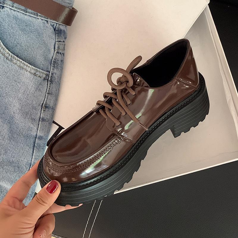 

Маленькие кожаные туфли на шнуровке, весна и осень, новые мягкие кожаные лоферы в студенческом стиле, универсальная повседневная обувь из кожи на толстой подошве