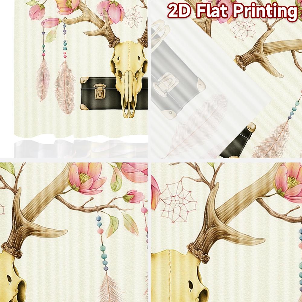 2D FLAT PRINTING 2pcs Curtains (Without Rod) Floral Skull Design New year Festival Creative Curtains Polyester Curtains Room