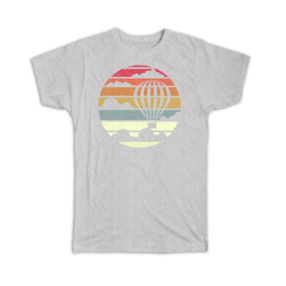 Gift T-Shirt : Retro Hot Air Balloon Gradient Colors Art Print Adventure Room L