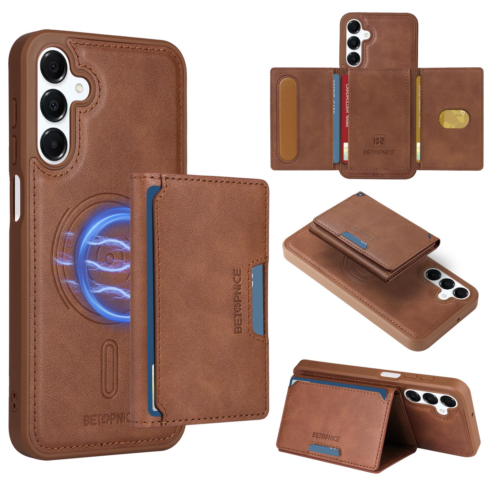 

For Samsung Galaxy A16 5G Magnetic Case BETOPNICE Leather Phone Cover Kickstand with Detachable Card Bag Brown