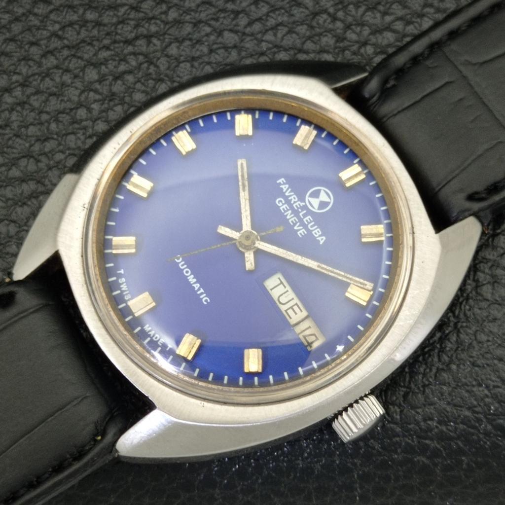 USED SWISS FAVRE LEUBA GENEVE DUOMATIC 1906 MENS BLUE DIAL WATCH A432155-2 R110-a432155