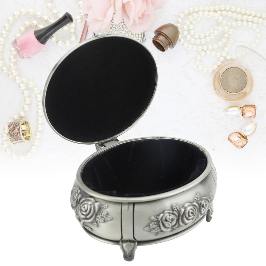 Jewelry Box Retro Metal Oval Shaped Jewelry Storage Box for Necklace Ear S