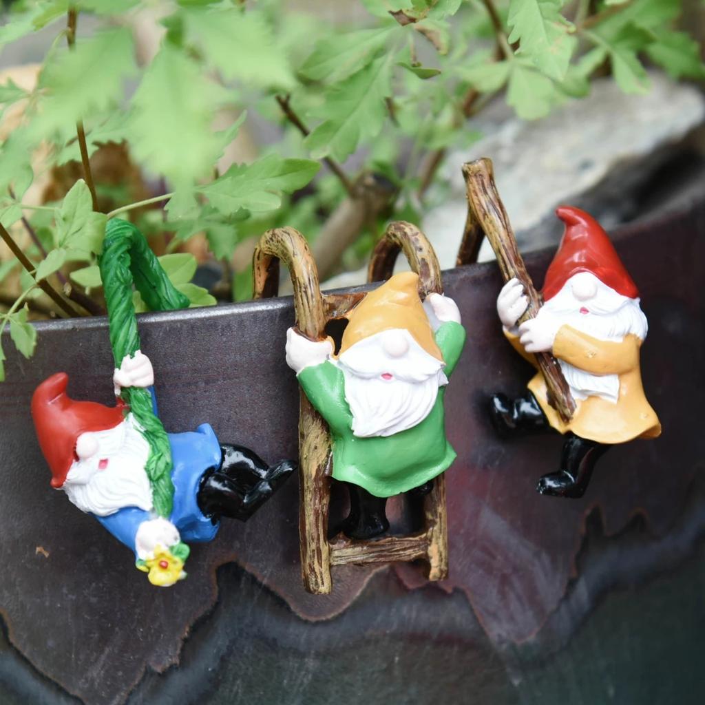 3Pcs: Cute Resin Gnome Pendant for Hanging Cup Flower Pot Home Decor Flower Pot Landscape Decoration Outdoor Garden Decora