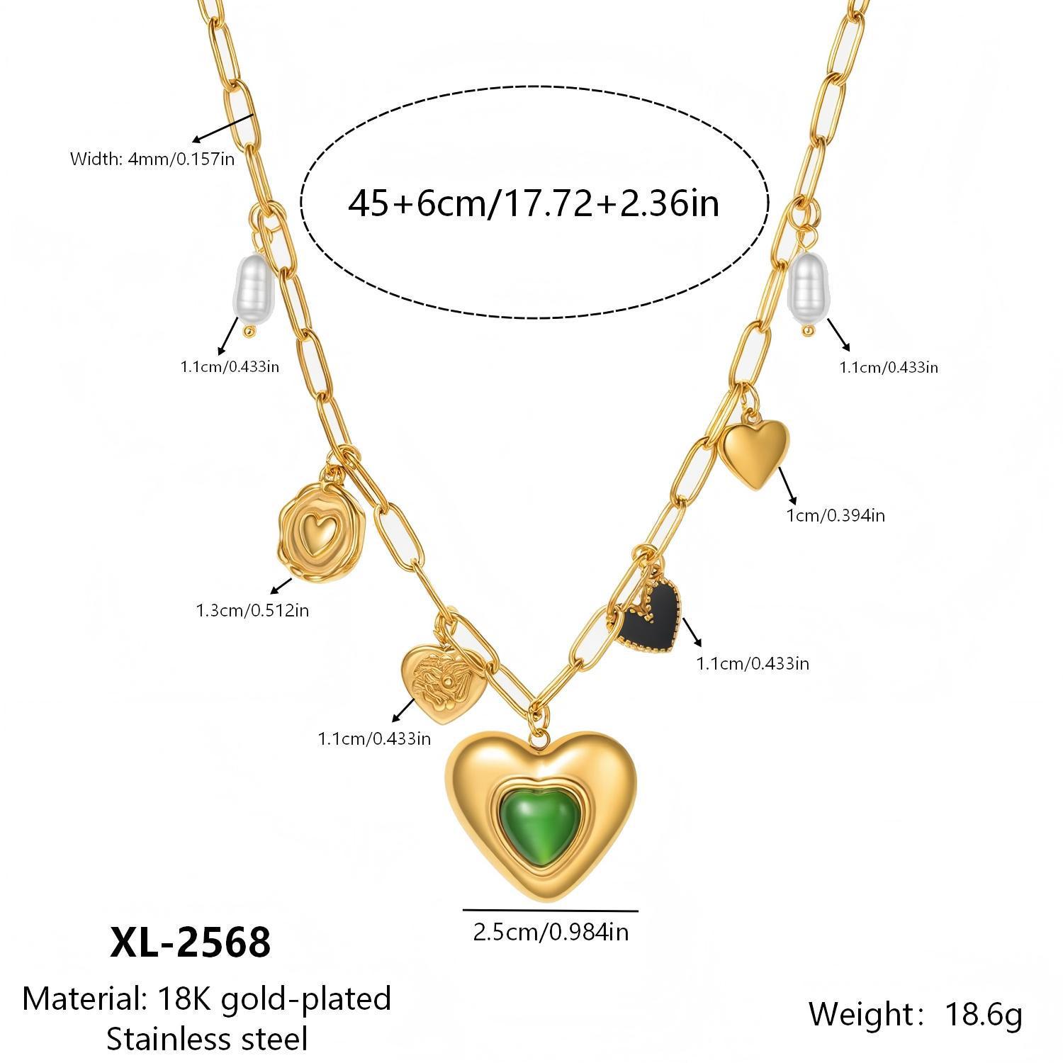 Heart-Shaped Pearl & Resin Necklace with 18k Gold-Plated Stainless Steel 18K Plated