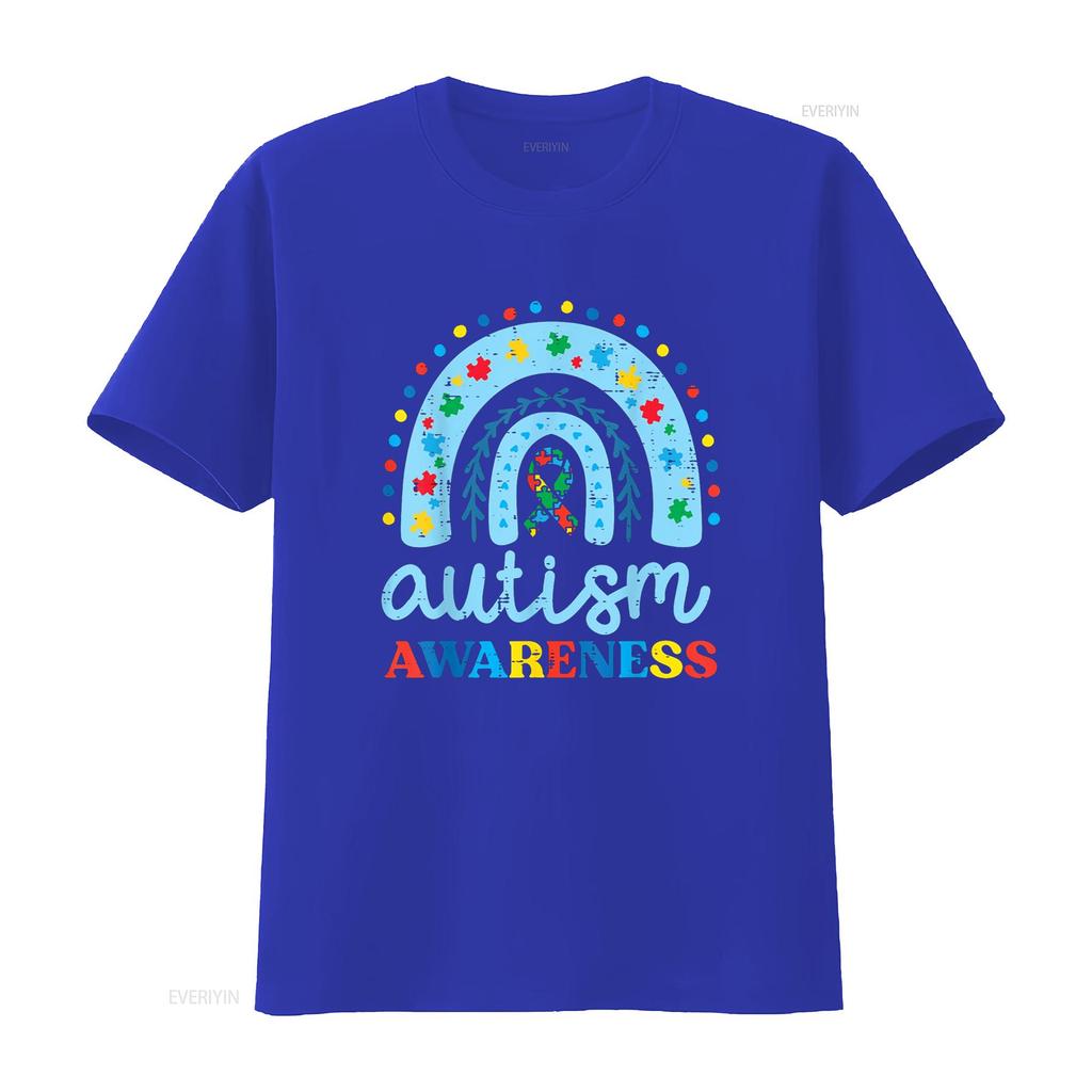 Autism Awareness Blue Rainbow Ribbon Asd Boys Kids T Shirt vintage Washed fashion Versatile Unisex Breathable homme Stretched