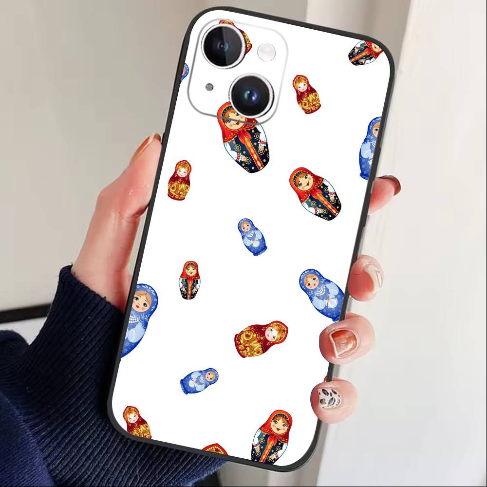 D-Russian Dolls Matryoshka Phone Case For iPhone 17 16 15 14 13 12 Max Plus Silicone Black Cover