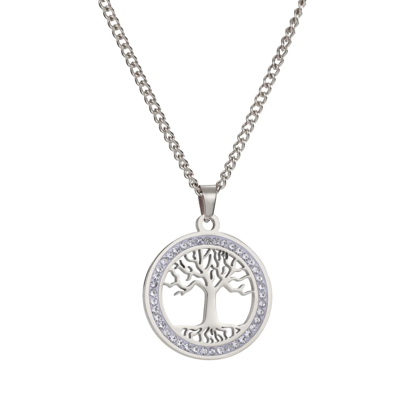 

Ожерелье из нержавеющей стали с цепочкой на ключицу в виде генеалогического древа, нишевое высококачественное ожерелье с подвеской в виде дерева смысла жизни и маленьким круглым бриллиантом
